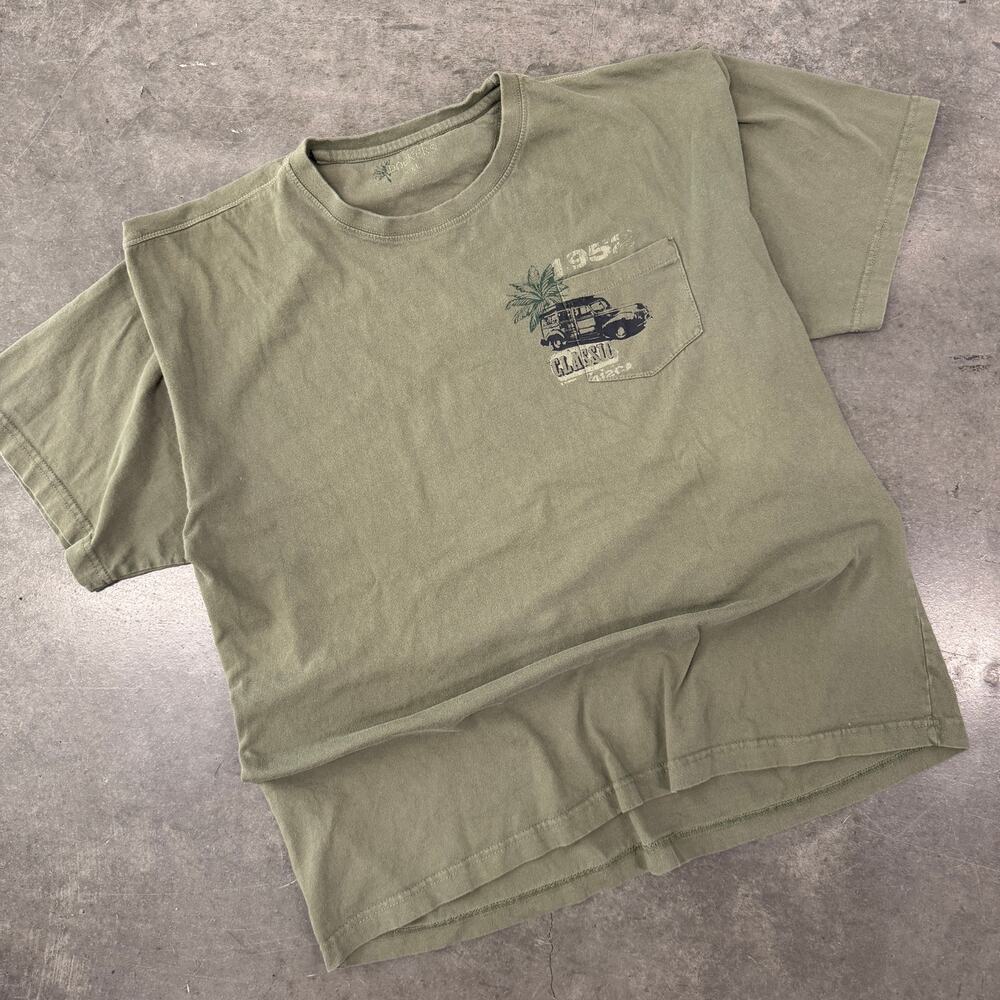 Vintage Y2K Classic Car Dockers Pocket Tee Olive Graphic Short Sleeve XXL